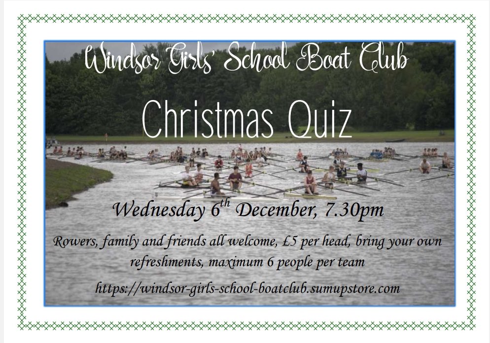 Windsor Girls’ School Boat Club (@wgsbc2022) on Twitter photo Our 2nd annual WGSBC Quiz Night is being held on Wednesday 6th December in the boatclub gym from 7.30pm. Everybody is welcome to come and join the fun! Purchase tickets here - …-girls-school-boatclub.sumupstore.com <a href="/WGSWindsorGirls/">Windsor Girls'</a> <a href="/WgsGovernors/">WGSGovernors</a> <a href="/Friends_of_WGS/">Friends of Windsor Girls’ School</a> <a href="/WGSPE/">Windsor Girls' PE</a> <a href="/WindsorLearning/">Windsor Learning Partnership</a> Our 2nd annual WGSBC Quiz Night is being held on Wednesday 6th December in the boatclub gym from 7.30pm. Everybody is welcome to come and join the fun! Purchase tickets here - …-girls-school-boatclub.sumupstore.com <a href="/WGSWindsorGirls/">Windsor Girls'</a> <a href="/WgsGovernors/">WGSGovernors</a> <a href="/Friends_of_WGS/">Friends of Windsor Girls’ School</a> <a href="/WGSPE/">Windsor Girls' PE</a> <a href="/WindsorLearning/">Windsor Learning Partnership</a>