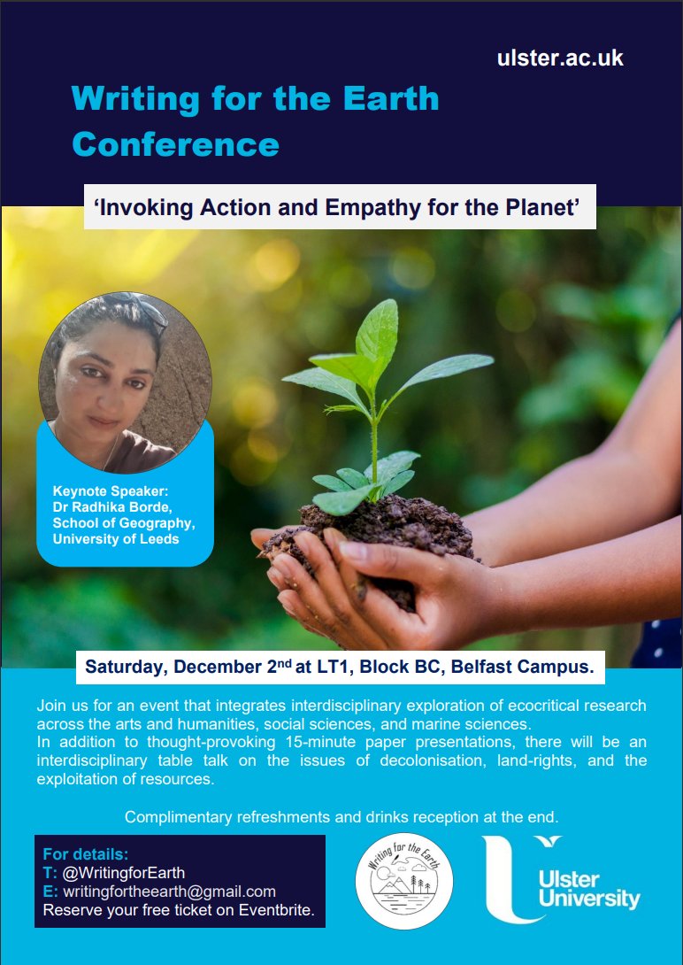 Happening this Saturday! Join us for a day of thought-provoking paper presentations and interdisciplinary table talk. Dr Borde will wrap the day up with her keynote talk on forecasting human-induced Climate Change. <a href="/UlsterUni/">Ulster University</a> <a href="/UlsterUniPhD/">Doctoral College</a> 

Free tickets:
eventbrite.com/e/invoking-act…