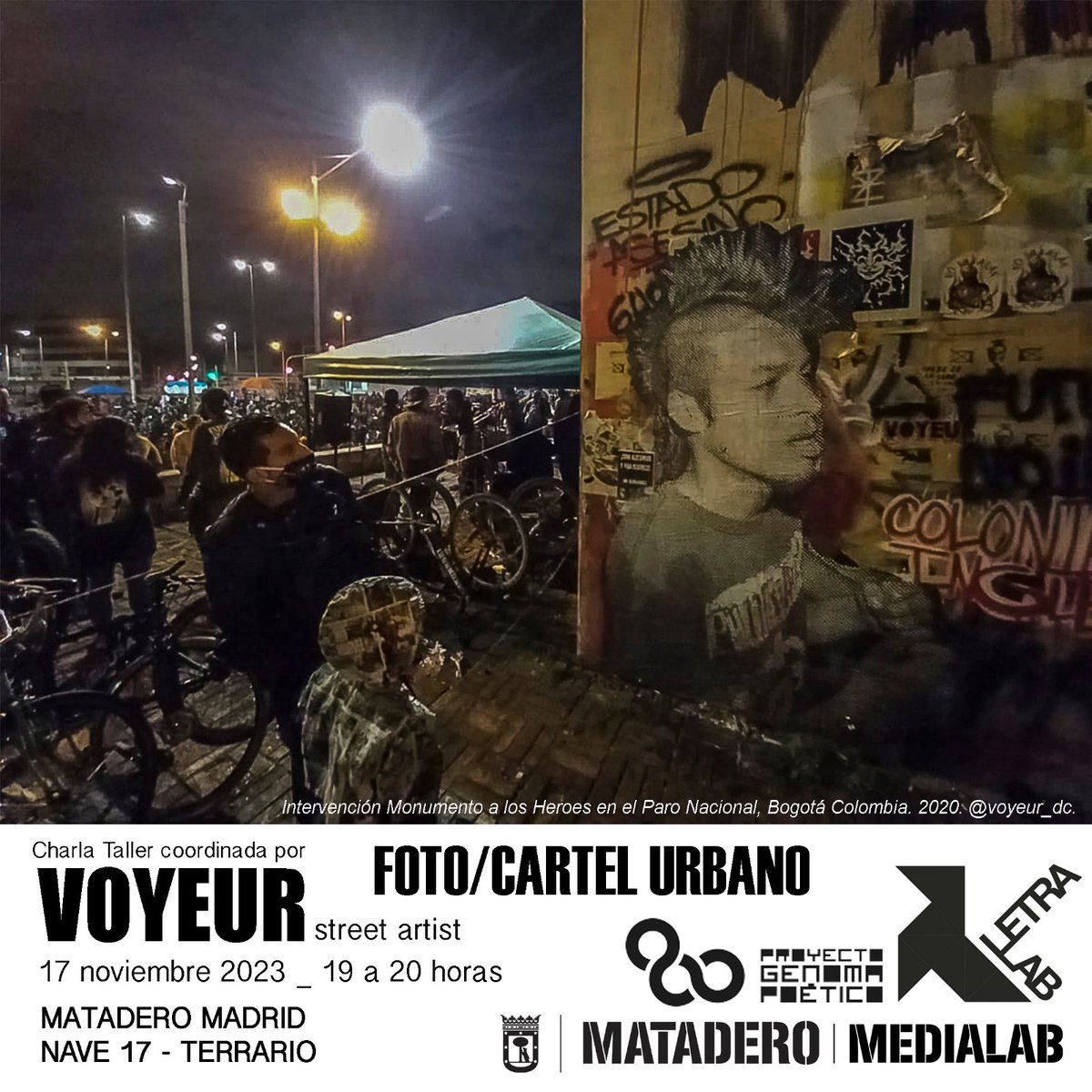 LetraLAB's tweet photo. El proyecto VOYEUR se traslada a LetraLAB en @medialabMM. El taller trata las distintas motivaciones del artista para trabajar en el espacio público y las diferentes técnicas para crear imágenes fotográficas en gran formato con el fin de dejarlas listas para ocuparlo. https://t.co/GFrn42tyZI