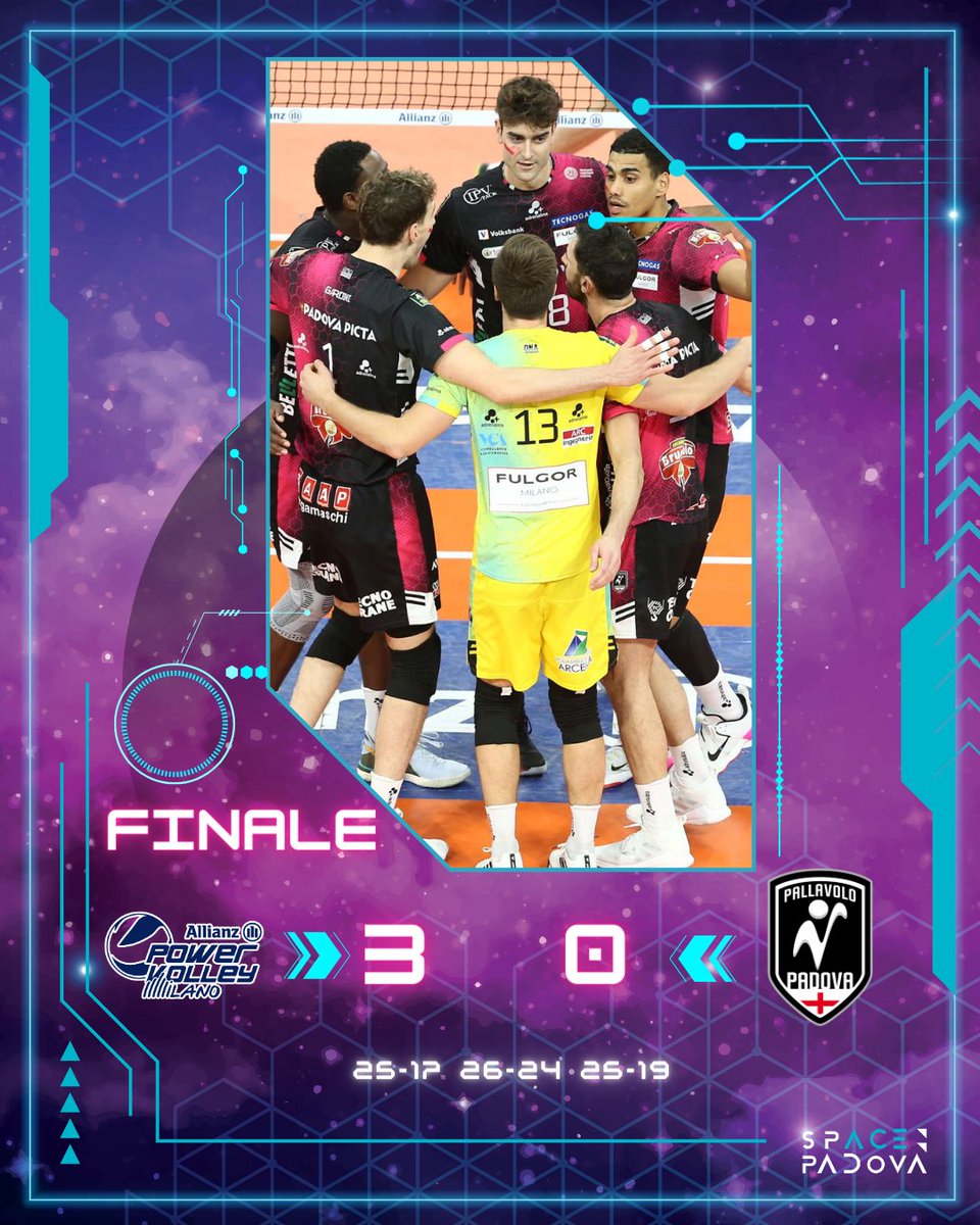 pallavolopadova's tweet photo. Milano chiude in 3 set.
Usciamo dall'Allianz Cloud senza punti.
#DNAbianconero #spacepadova https://t.co/KksLpIhWro
