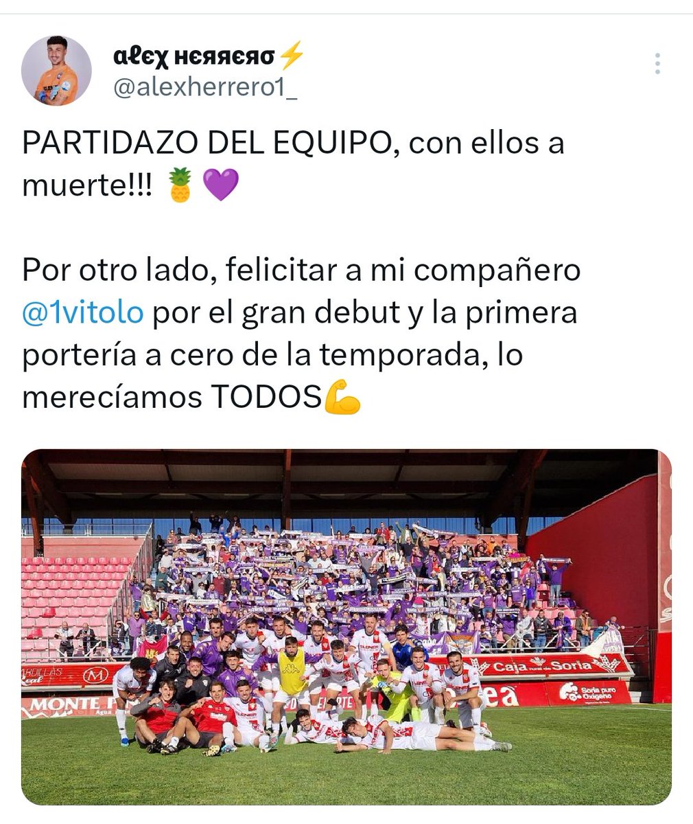 Emociones inolvidables. 
Victoria en "Los Pajaritos" rodeados de nuestra gente. 🟣⚪

Que placer disfrutar del día a día con personas así! SOIS ENORMES LOS DOS! 🧤❤️👏

<a href="/deporguada/">C.D. Guadalajara 🟣⚪️</a>
<a href="/alexherrero1_/">αℓєχ нєяяєяσ⚡️</a>
<a href="/1vitolo/">Victor Lopez Medel</a>