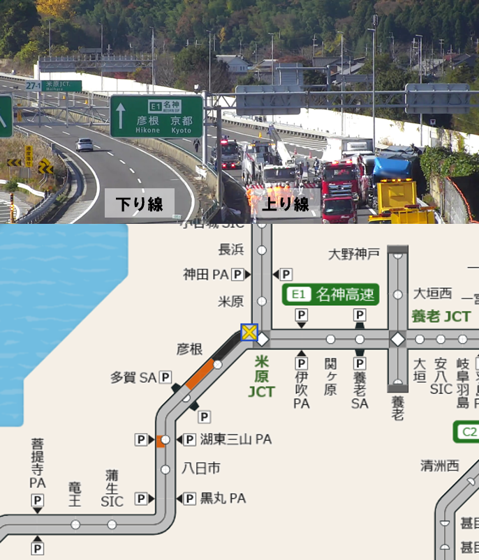 通行止め #事故】10:25時点 #名神 （上り線）彦根IC～米原JCT間では