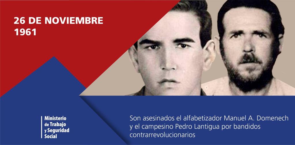 Hoy #Cuba recuerda el vil asesinato del joven maestro Manuel Ascunse Domenech junto a Pedro Lantigua. Su crimen?? Enseñar, alfabetizar, pq sólo un pueblo culto puede ser llegar a ser libre. #TenemosMemoria