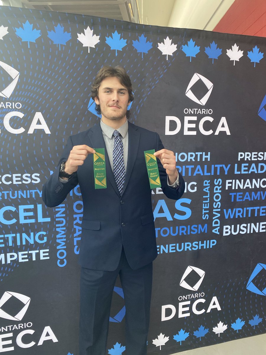 Congrats Max on your Top 10 finish in Sports and Entertainment Marketing and top 10 overall in DECA today at Brock U.