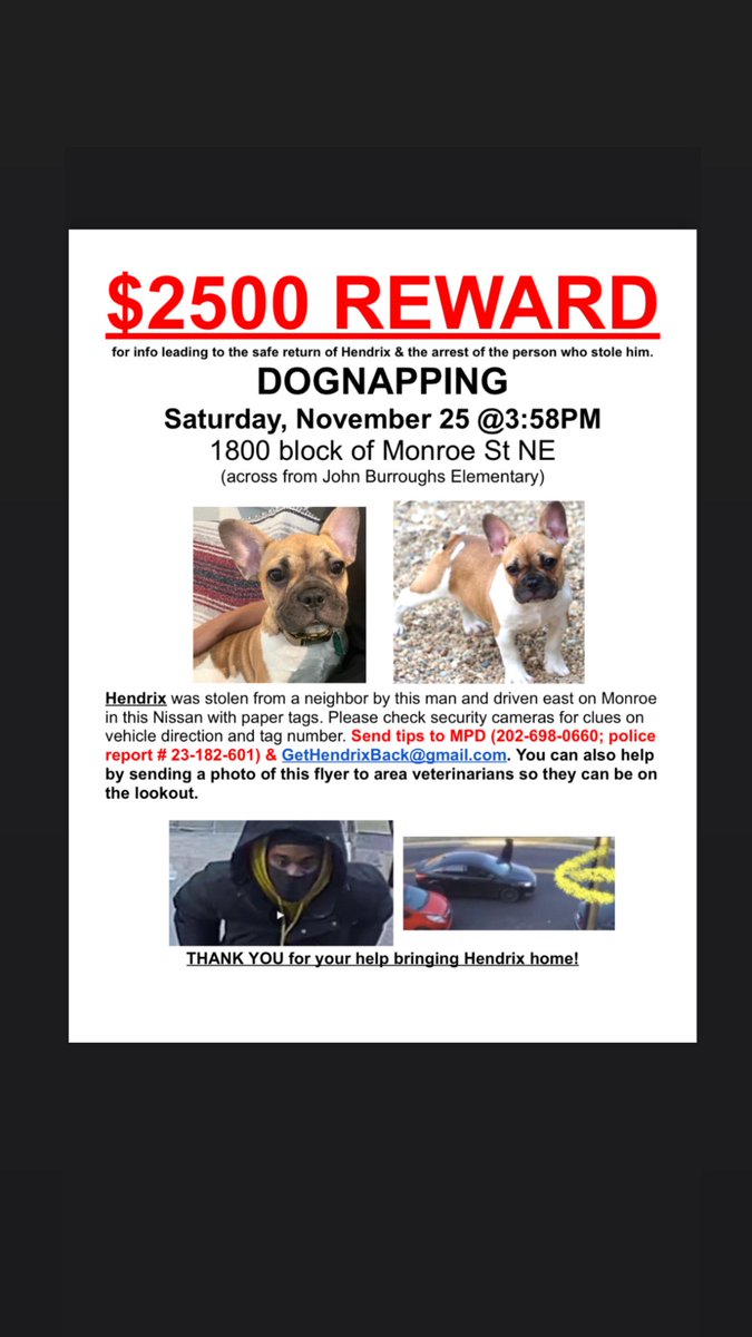 $2500 Reward for finding Hendrix