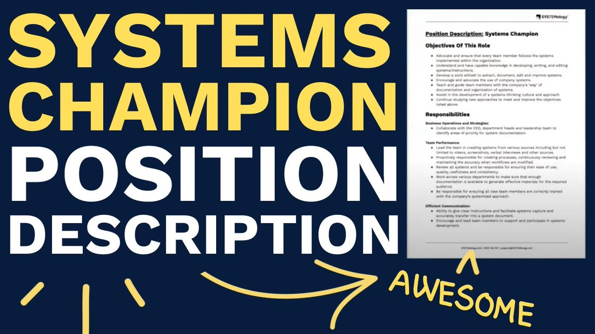 systemHUB's tweet image. Want to build a systems-driven culture? 🤔 You&apos;ll need a Systems Champion! Check out this video by David Jenyns to learn about the ideal candidate and download our position description: youtu.be/bmQel9sNVkk

#Leadership #SystemImplementation #Entrepreneur