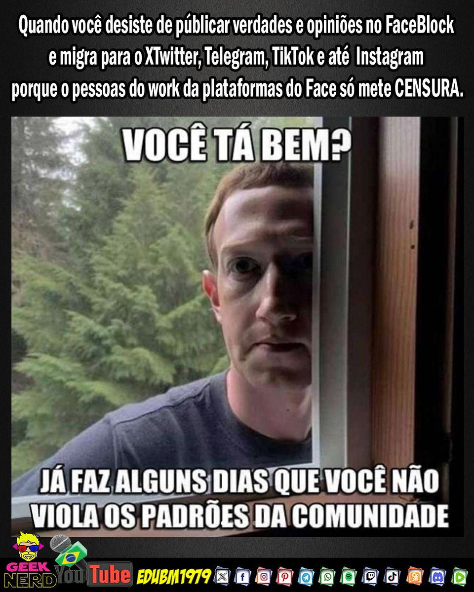 edubmGeekNerd's tweet photo. Faceblock a plataforma da CENSURA.
#FACEBLOCK #FACEBOOK #CENSURA https://t.co/5TegyPe3bJ