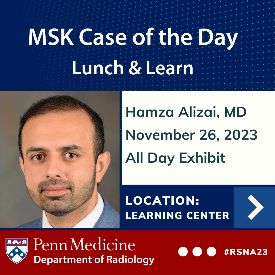 Hamza Alizai, MD, presents 𝙈𝙎𝙆 𝘾𝙖𝙨𝙚 𝙤𝙛 𝙩𝙝𝙚 𝘿𝙖𝙮 𝙇𝙪𝙣𝙘𝙝 & 𝙇𝙚𝙖𝙧𝙣, an all-day exhibit, in the Learning Center! 💡 #RSNA23 #MSK