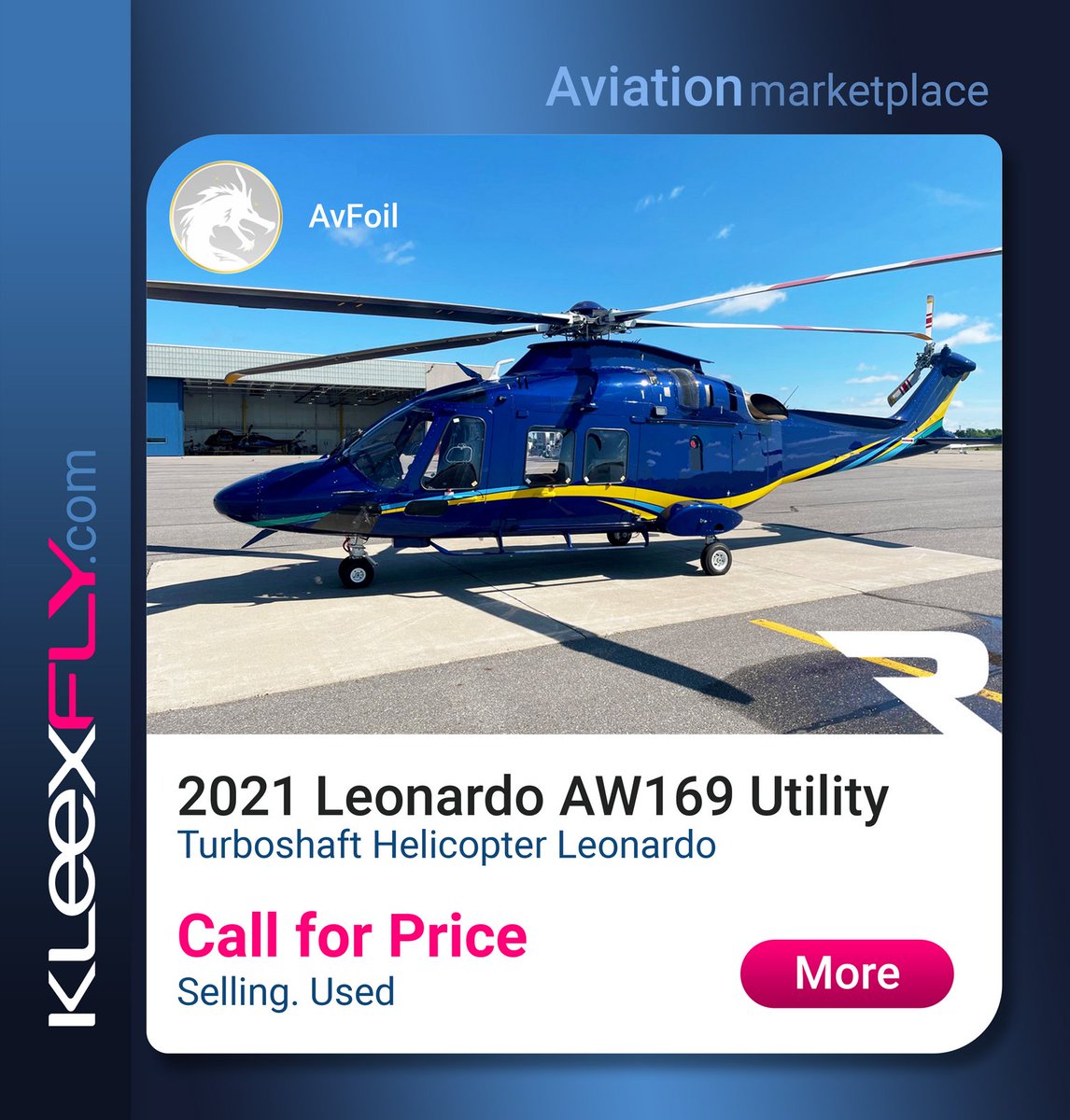 Kleexfly's tweet photo. 2021 Leonardo AW169 Utility. For sale.
https://t.co/qNQ9FTqYte
#Leonardo #AvFoil #Aircraft #Helicopters #Gliders #Schools #Jobs #Drones #Skydiving #Paragliding #Speedflying #Kiting https://t.co/YdE5KRzK2Y