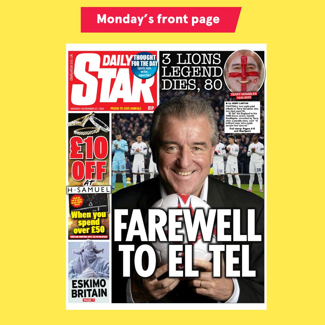 Monday's front page: Farewell to El Tel 
