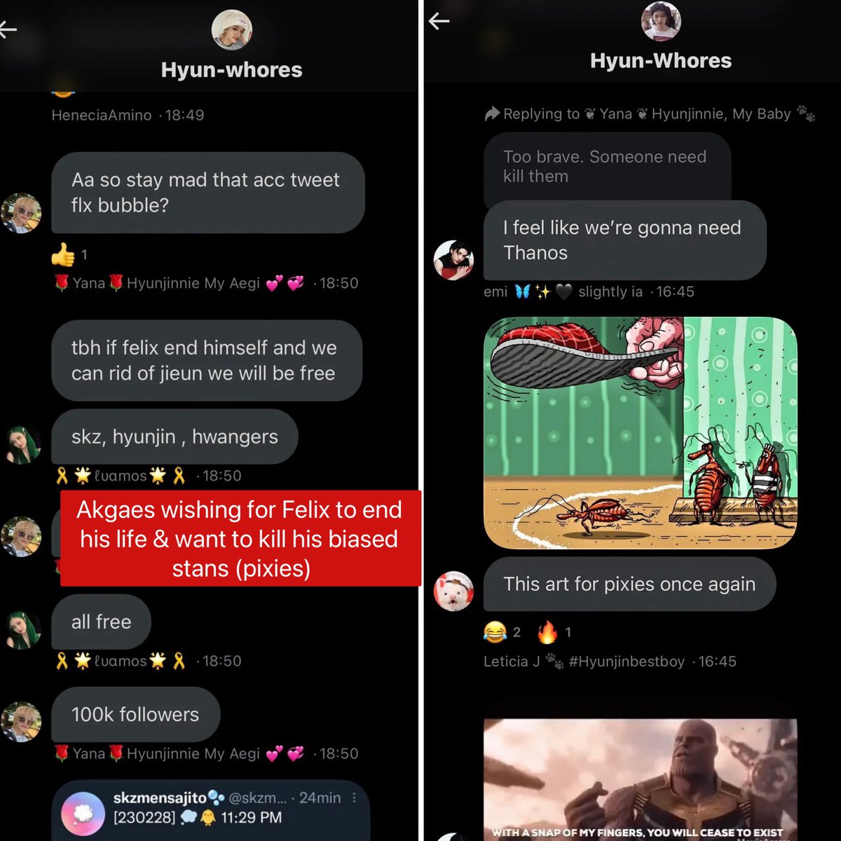FELIXCharts's tweet photo. 📢 AKGAES IN A GC HAVE BEEN COLLUDING TO SABOTAGE FELIX‼️

⭕️ Mass reporting to manipulate his Google searches
⭕️ Mass spreading slanderous posts on X, K-forums, etc

Even wished de4th on him &amp; pixies.
&amp; more disgvsting ss 🔻

JYPE PROTECT FELIX
#ProtectFelix 
#JYPE_악성글_고소해 https://t.co/WHacg7MYef