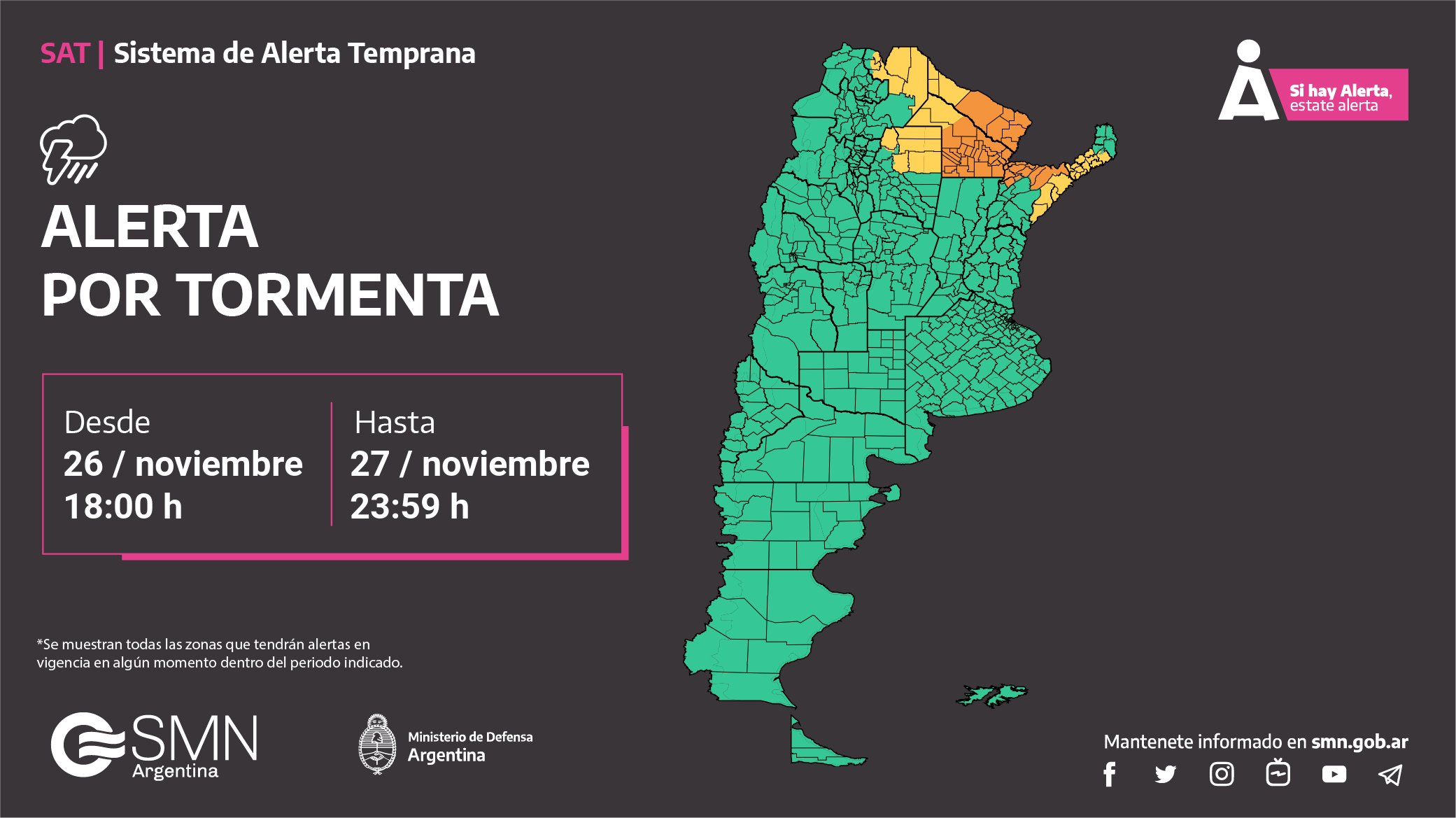 Alerta hoy por tormentas y granizo: seis provincias afectadas