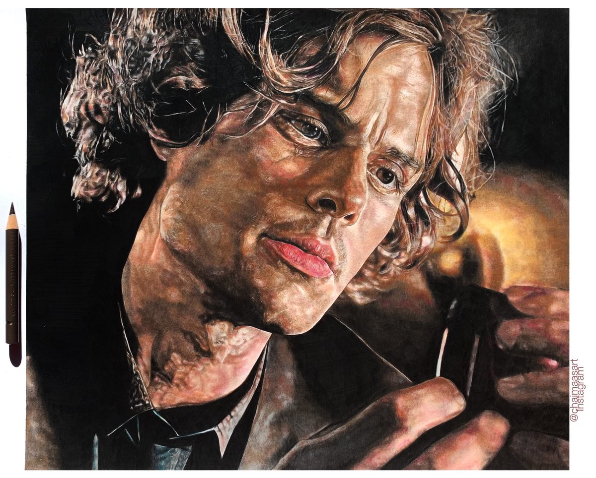 artbychaim's tweet photo. my 7th drawing of matthew gray gubler as dr. spencer reid from season 12 of criminal minds 🤎 
made with colored pencils, time taken is around 40-45 hours (2 weeks) 
hope you’ll like it as much as i do! :) 
@GUBLERNATION @criminalminds 
#matthewgraygubler #Criminalminds https://t.co/2FZvP8SCiW