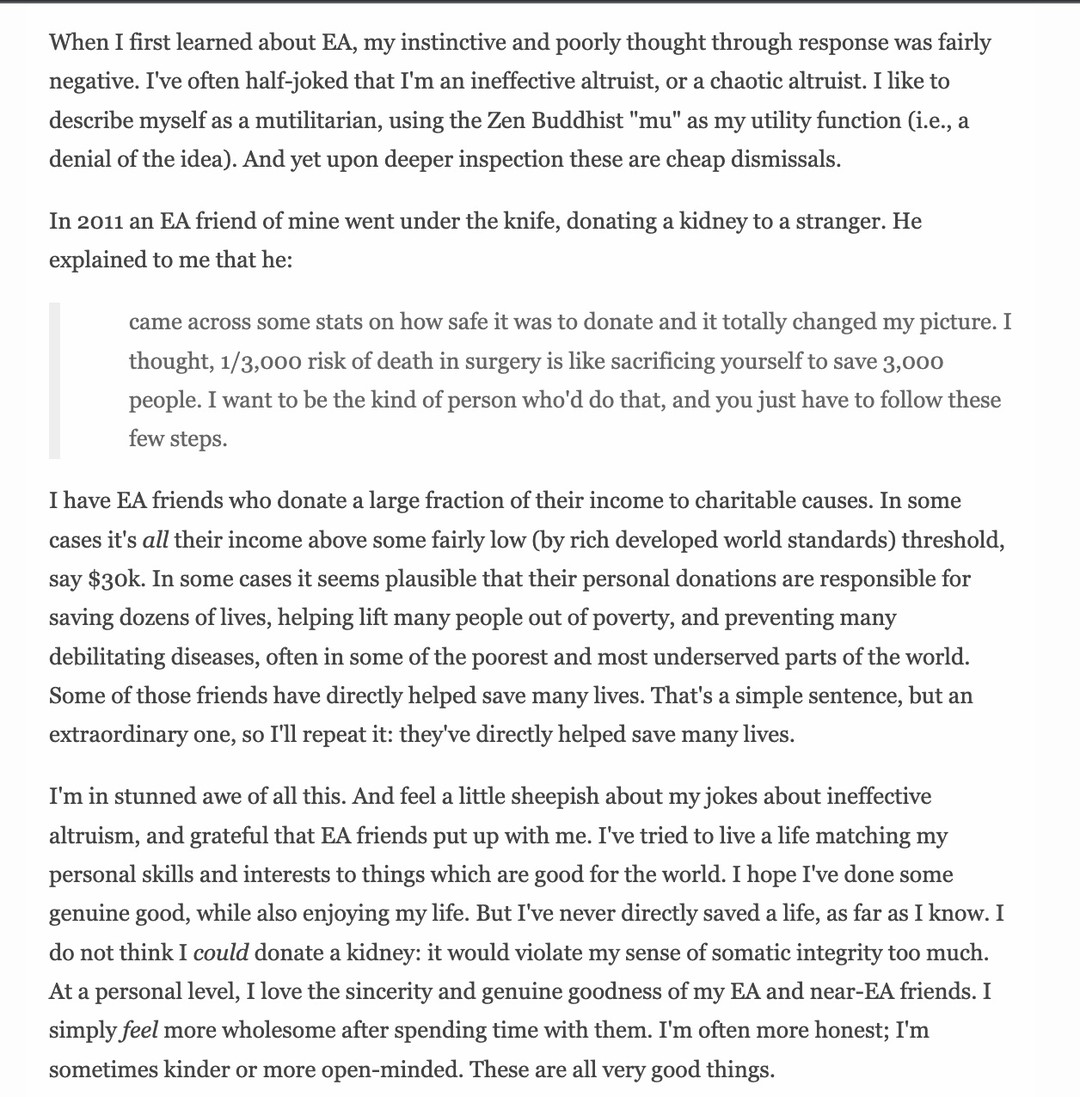 Seeing lots of effective altruism (EA) bashing online, much of it based on false strawman arguments. There are legitimate criticisms of EA to be made, but critiques based on misunderstandings (or, sometimes, falshehoods) are damning of the person doing the critique, not EA. As…