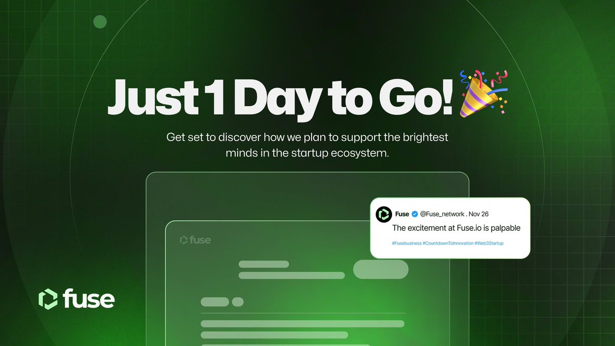 DRealMagnus's tweet image. Hurray!!!! 🎉🎉🎉🎉

It just few hours to discover what @Fuse_network has cooked for #Web3startups ecosystem.

Stay tuned and invite all #Crypto enthusiasts to look out for this amazing #blockchain innovation brought to you by #FuseNetwork.