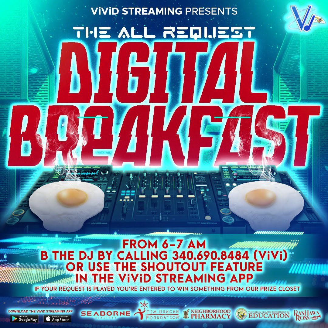 ViVidStreaming1's tweet image. ViVid Streaming presents The All Request Digital Breakfast. Follow the steps below for a chance to win free entry to Dance Awf! 

Be the DJ by calling 340-690-8484(ViVi) or use the shout out feature on the ViVid Streaming app.  #allrequest #digitalbreakfast #LiveViVidly