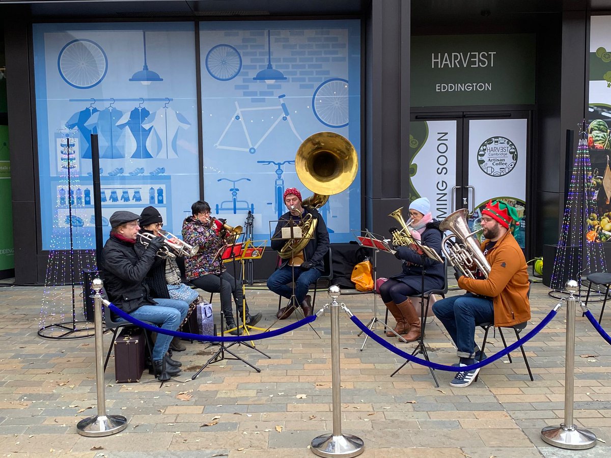 CSDBrass's tweet photo. A fantastic first carolling gig of the season, wishing the good people of @Eddington_Camb a merry Christmas! Thanks @thecraneevent for booking us! https://t.co/AMxaYXyEwJ