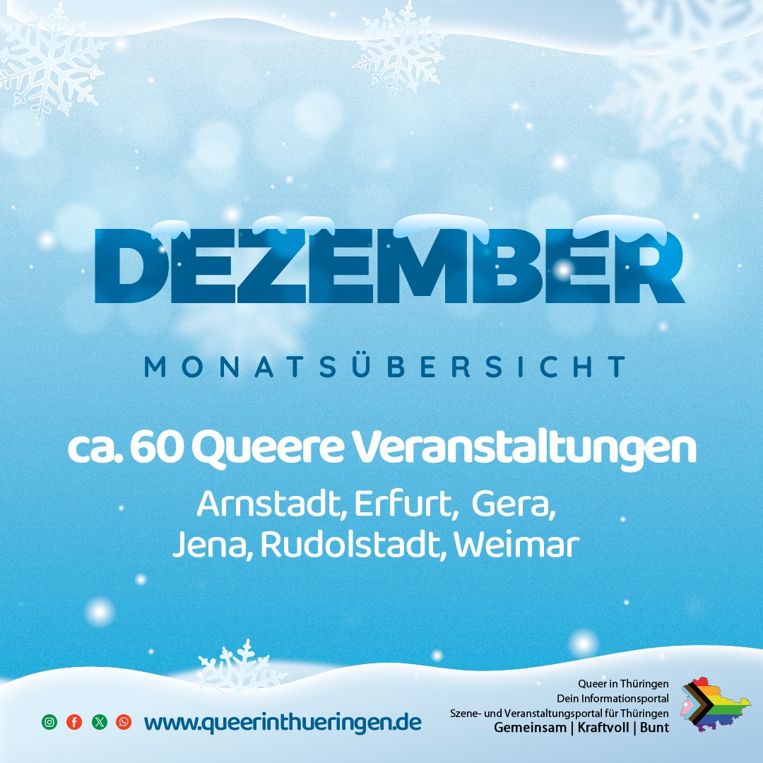 Willkommen im Dezember! 
#queeinjena #queerinerfurt #queerinweimar #queeringera #queerinanrstadt #queerinthüringen #queerinthüringenwirkt #queerestreffen #queerbeatsemesterparty #VielfaltInThüringen
#queererdezemberkalender #lgbtq #queereuni #queerchristmas #queerevents