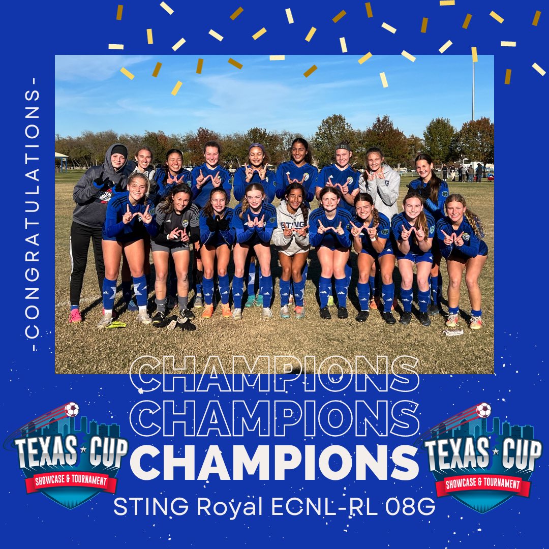 5-0 WIN today to finish the Texas Cup undefeated and with 3 clean sheets! Well done ladies!🎉

<a href="/grace_miller2/">Grace Miller</a> ⚽️ 🅰️
<a href="/StellaCogburn/">Stella Cogburn</a> ⚽️🅰️
<a href="/PaisleyBowling6/">Paisley Bowling</a> ⚽️⚽️
<a href="/AshlynB_2027/">Ashlyn</a> ⚽️
<a href="/raegan_brown27/">Raegan Brown</a> 🅰️
Christina Alvarez🅰️

<a href="/NickSoutar/">Nick Soutar</a> <a href="/StingSoccerClub/">Sting Soccer Club</a> <a href="/EcnlTexas/">ECNL Girls Texas Conference</a> <a href="/ImYouthSoccer/">ECNL/GA/Recruiting/College Soccer</a> <a href="/TopPreps/">TOP PREPS - Free Sports News, Videos & Information</a>