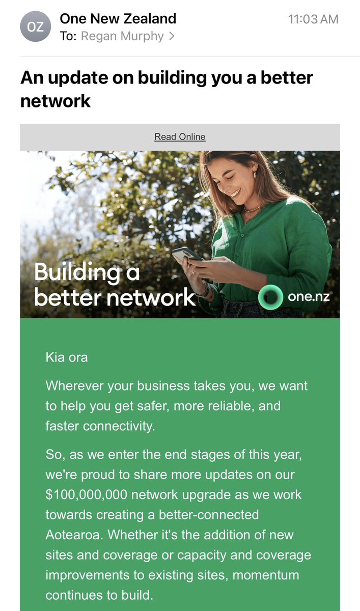 Shout out to <a href="/onenzofficial/">One New Zealand</a> for the network build out. My coverage went from patchy/barely-there to outstanding with these updates. Nice work team!