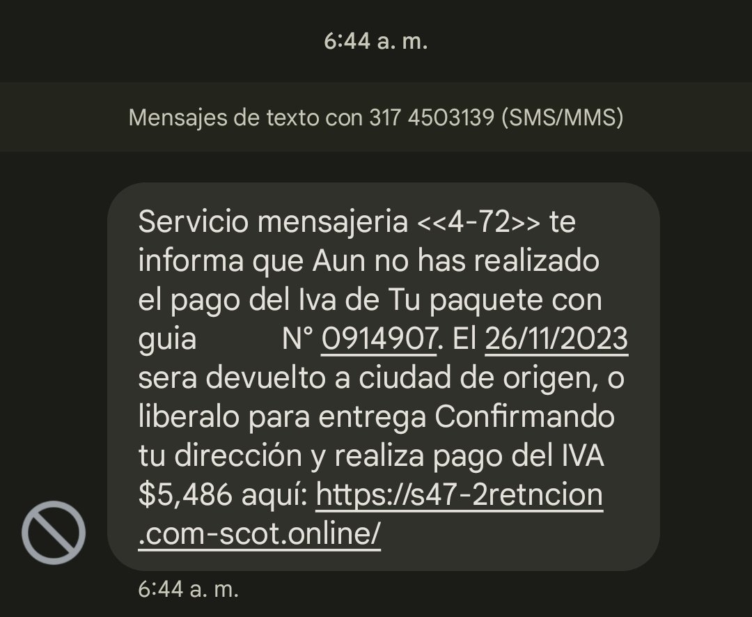 deejayrezg's tweet photo. @CaiVirtual @PoliciaColombia Desde la aduana están enviando mensajes con links de phishing para robar a los que compramos pendejadas por AliExpress cobrando impuestos, cuando ya vienen incluidos en el pago ¡Pilas! https://t.co/lHVutQFa62