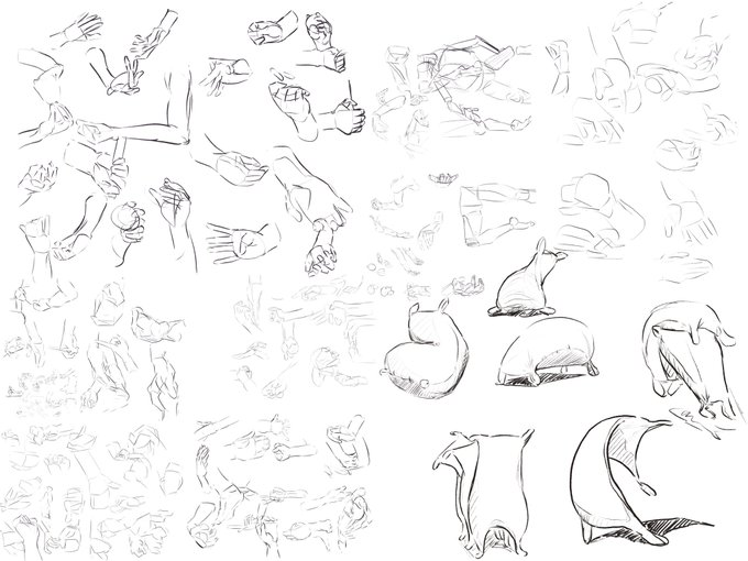 近頃はジェスチャードローイングとか手の速書きとか練習してる。上手くなってるかはわからない😫小麦袋君は可愛い(確信) 