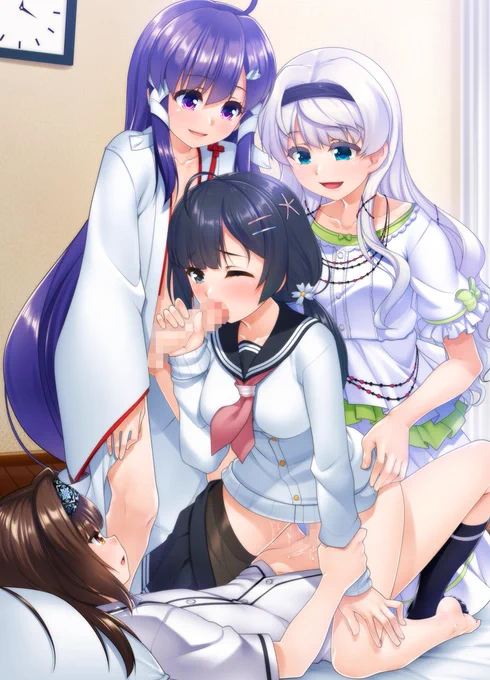 クライアント様のオリジナルキャラと史緒さん、七生姉、玲ちゃんの4Pをリクエストいただきました。久しぶりに描いたけど七生姉作画コストたけぇ!!(自業自得高解像度シャッセイ差分とかはFANBOXにて↓ 