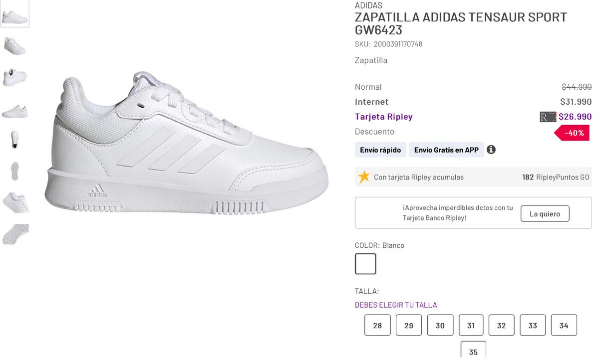 #BlackFridayRata 👟 Zapatilla Tensaur Sport Adidas bajó a $26.990 pagando con la 💳 en Ripley.

➡️ descuentosrata.com/oferta/9462/za…