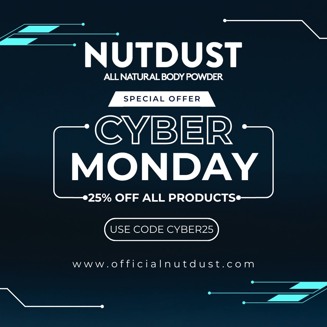Click Into Comfort This Cyber Monday!
Unlock Your Secret to All-Day Freshness with Code 'Cyber25' - Your Exclusive Gateway to Sensational Savings on Nutdust!

#CyberMondaySavings #FreshStarts #NutdustCyber25 #OnlineDeals #ComfortFirst #MondayExclusive