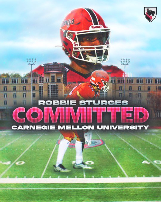RobbieSturges30's tweet image. I am extremely excited to announce my commitment to further my academic and athletic career at Carnegie Mellon University!! Thank you to my family, coaches, and teammates for helping me to get to this point! #rolltarts @pv_vikingfb @Coach_Kay19 @TartanFB