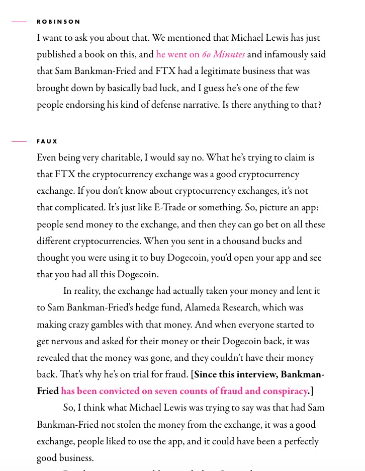 NathanJRobinson's tweet photo. Zeke Faux explains what Michael Lewis meant by "FTX was a legitimate business" 
https://t.co/2RJozaPt0T https://t.co/lfCG2Ilghl