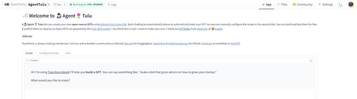 josephpollack's tweet photo. Hey there folks👋🏻
finally got this one to work (mod from @abidlabs #OpenGPTs of @langchain)
basically it's an agent factory!
basically on the startup screen you're asked what you want to make,
just write what you'd like and click "bake"
here i'm making a scooped bagel app👇🏻 https://t.co/oDkCnKHkkI