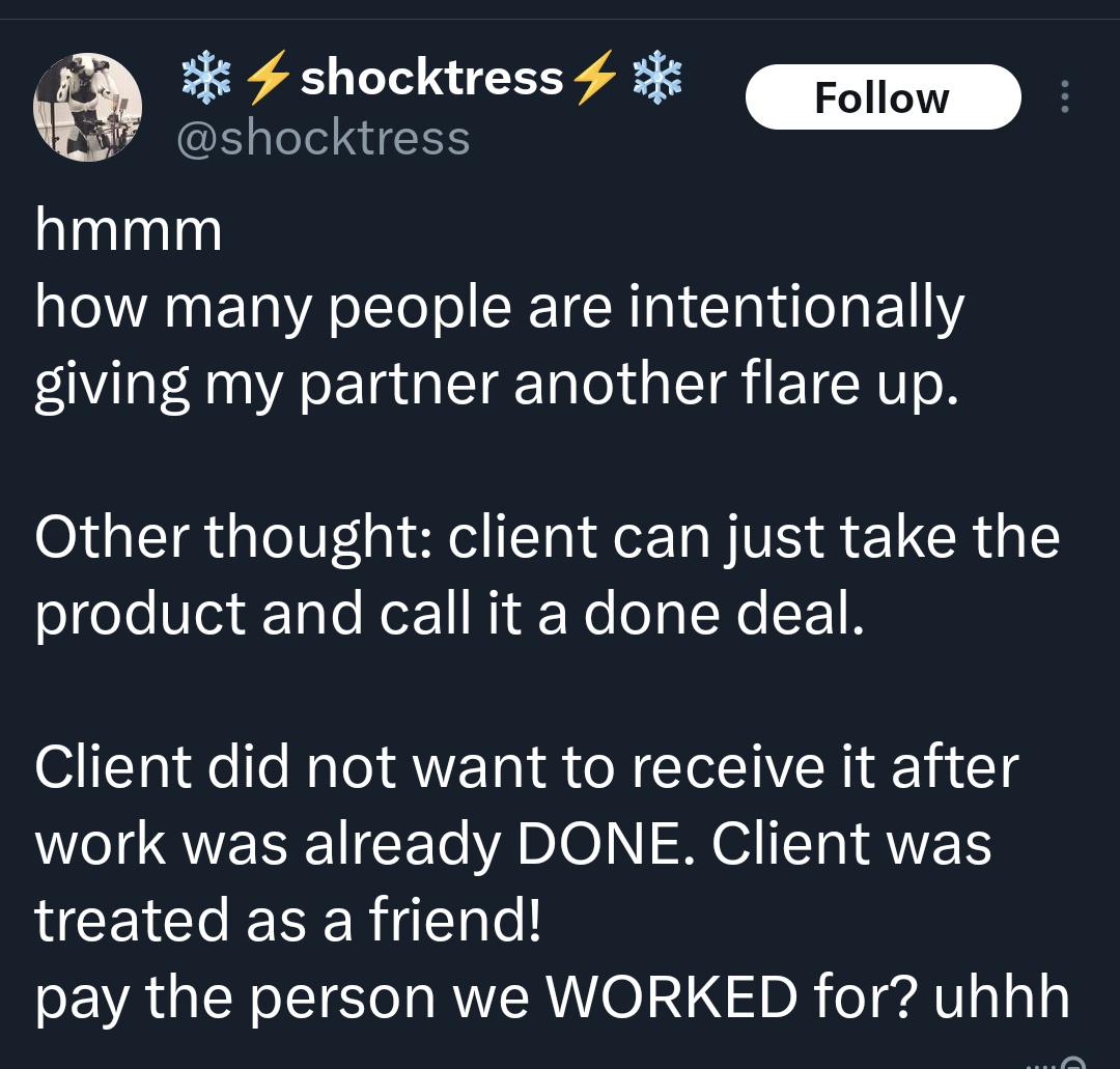 BibiBlossoms's tweet photo. She is using their partner's disability to deflect from scamming me.

They took about 350$+ worth of my products and used up the 200$ gift card I gave them as payment. 

The work was not done within the 3 months we agreed upon. I don't have anything to show for it. https://t.co/fzZrhjVYiC