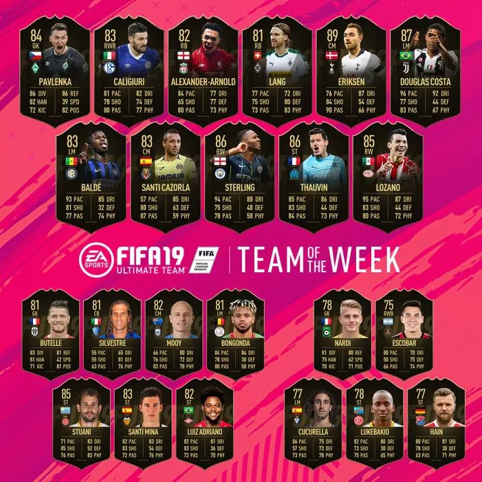 FutSheriff's tweet photo. 🔙5 Years ago, TOTW 11 was released on Fifa 19 and there are lots of interesting players here. Young Trent, Douglas Costa🥵 and Cucurella before he costed £62m
#fc24 #SheriffTimeMachine https://t.co/pqM2QMCbul