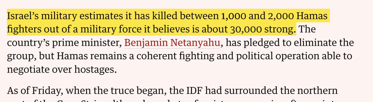 Israel has killed more than 20,000 Palestinians in Gaza.

According to its own estimates, 1,000-2,000 have been Hamas fighters.

So 90-95% of those Israel has killed are innocent civilians.

The US and Europe have called this "self-defense."

theguardian.com/world/2023/nov…