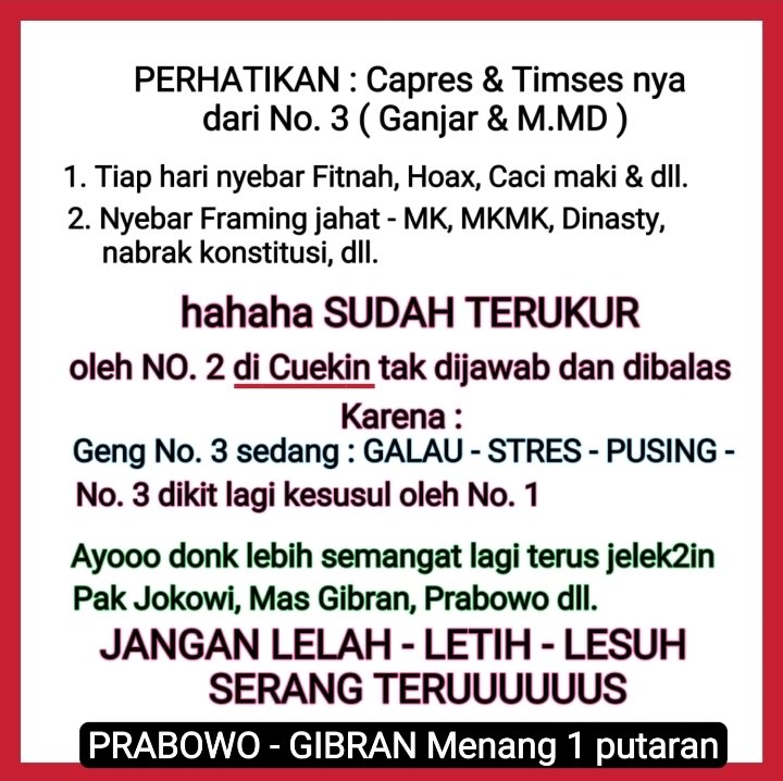 PERHATIKAN
@Dennysiregar7 <a href="/yusuf_dumdum/">Dumdum</a> <a href="/yunartowijaya/">Yunarto Wijaya</a> <a href="/emerson_yuntho/">Buya Eson</a> <a href="/03__nakula/">Nakula</a> <a href="/__AnakKolong/">| A K |</a> <a href="/aan_muba/">𝔸𝔸ℕ</a> <a href="/adearmando61/">ade armando</a>  <a href="/BiLLRaY2019/">𝔹𝕚𝕃𝕃 ℝ𝕒𝕐</a> @BlueNeo81 <a href="/David_Wijaya03/">David Wijaya</a> <a href="/ganjarpranowo/">Ganjar Pranowo</a> <a href="/firzahusainInc/">Firza Husain</a> <a href="/YRadianto/">Aki Tulalit</a> <a href="/NyaiiBubu/">🌸 Bubskyy 🌸</a> <a href="/Mey_MeynieJT/">❤💙Nona Cebong Manado💙❤🇮🇩</a> <a href="/Gede_86/">triAS POLITICA</a> <a href="/bs_vito/">Triwul 82</a> <a href="/FaGtng/">💞🇲🇨F꙯A꙯🇲🇨💞</a> <a href="/kikysaputrii/">Mrs. Kiky</a>