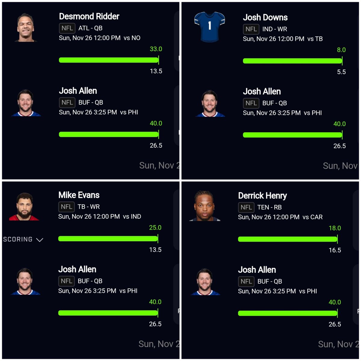 Matthewp07's tweet image. GIVEAWAY: $50 to 2 People who LIKE+RT
Ridder over 13.5 rush yards ✅
Downs over 5.5 targets ✅
Evans over 13.5 fantasy ✅
Henry over 16.5 RA✅ and 69.5 yds✅
Allen over 26.5 rush yards ✅

CLEAN SWEEP 🧹🧹🧹 +22.11u day. 𝗙𝗥𝗘𝗘 𝗧𝗥𝗜𝗔𝗟 to Join the fun ⬇️