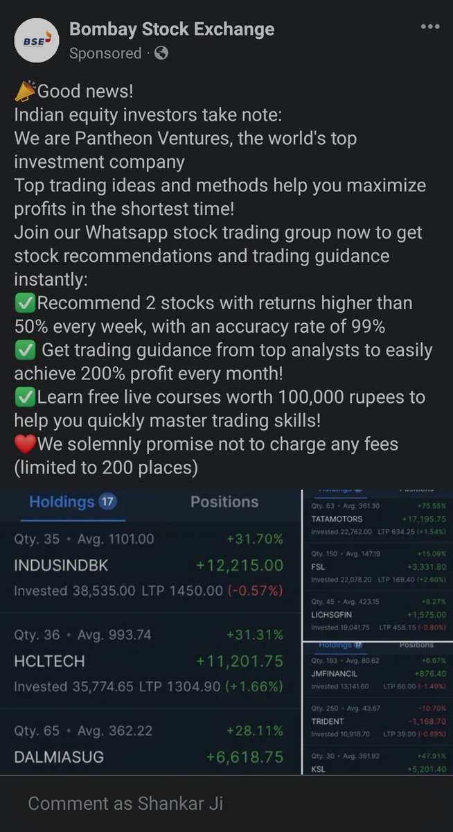 How <a href="/SEBI_India/">SEBI_Awareness</a> , <a href="/BSEIndia/">BSE India</a> and <a href="/facebook/">Facebook</a>  is allowing this kind of ads? Is this legal?

m.facebook.com/story.php?stor…