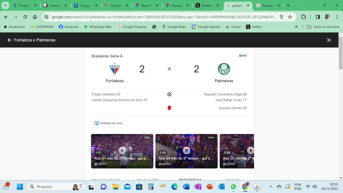 Eu nem assisto ao jogo, acompanho pelo Google... É muito sofrimento...  E o árbitro não quer encerrar a partida....