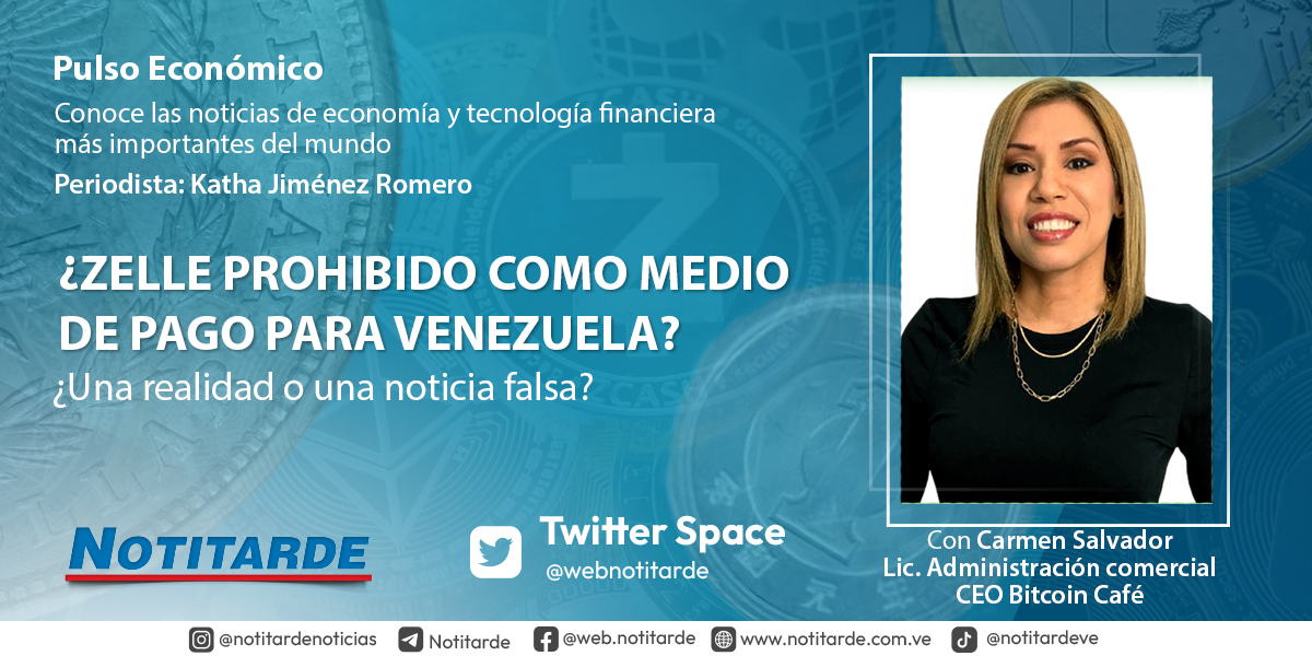 #Economia| 💳💰 Este #27nov a las 10:30 A.M. 🇻🇪 conversaremos con la CEO de Bitcoin Café <a href="/BitcoinCafeVzla/">Bitcoin Café</a> Carmen Salvador sobre la situación con #Zelle en el país 

Periodista: <a href="/KathaJR/">Katha Jiménez Romero</a>
Producción: <a href="/Raicelys_Gomez/">Gorayii  | Raicelys Gómez</a>

Enciende el recordatorio aquí ⬇️ 
x.com/i/spaces/1ypKd…