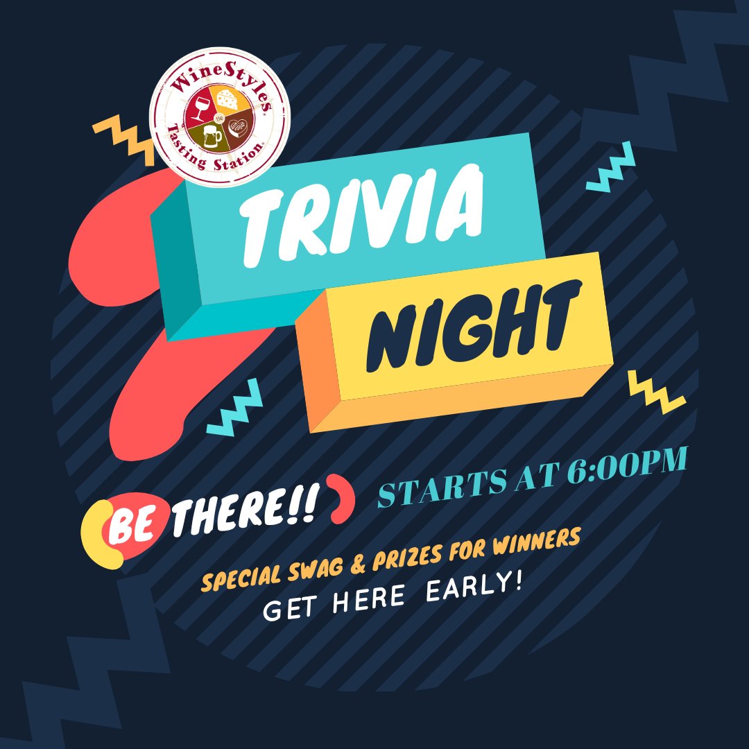 WineStylesSunPr's tweet image. Brainpower Unleashed - Exercise your brain and sip some wine at Trivia Night tomorrow @ 6pm. General trivia, musical hints, and good times guaranteed. Free to play, but don&apos;t forget to tip your server to keep the good vibes pouring!  #WineStylesTrivia #BrainpowerUnleashed