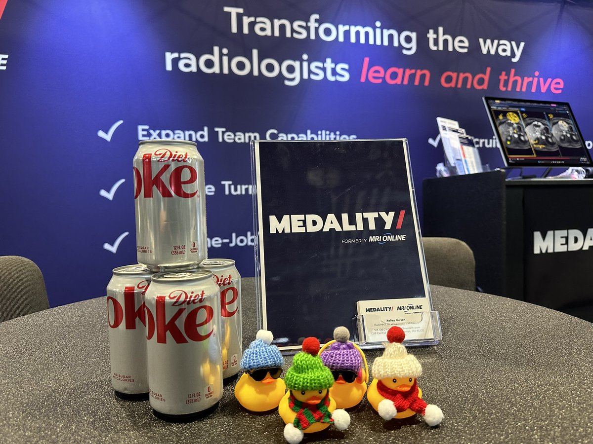 medalityhq's tweet photo. Need a refresher? Come pick up a Diet Coke, a Medality duck and meet the team at #RSNA23.
We’re all smiles on Day 1 of the show!
#medality #RSNA2023 #radiology #radtwitter #medalityduck https://t.co/jaxdrlNhGA