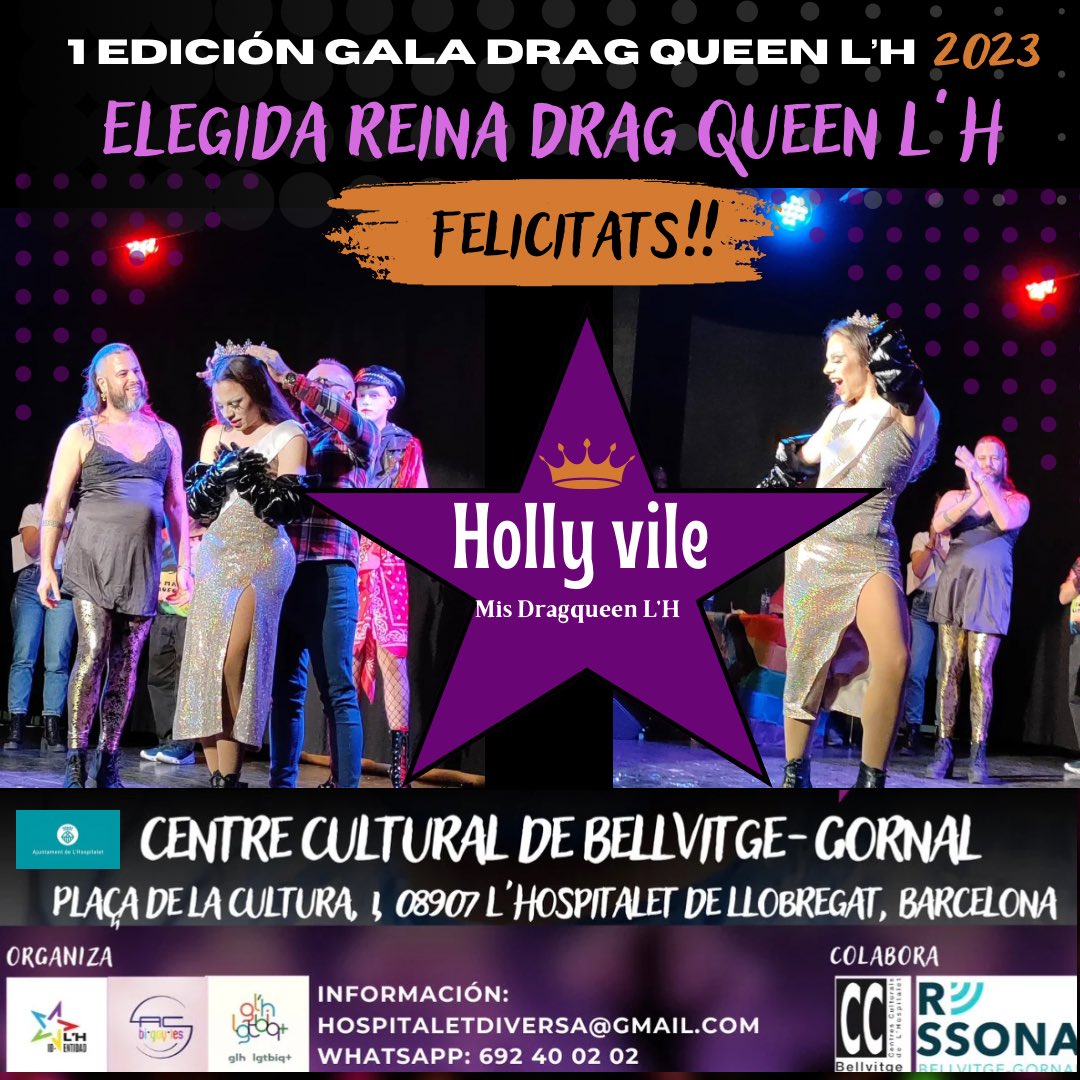HospiDiversa's tweet photo. L’Hospitalet tiene Reina @theehollyvile  la 1ª Drag Queen coronada en la historia de la ciudad.
Enhorabuena!!! #dragqueenhospitalet #lHospitalet #cultura #lgtbiq https://t.co/6PFTu3iIGx