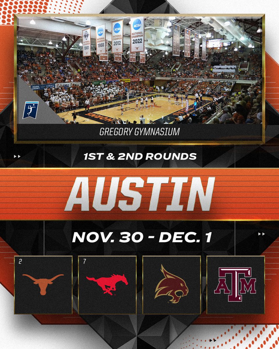 𝟏𝐬𝐭 & 𝟐𝐧𝐝 𝐑𝐨𝐮𝐧𝐝𝐬 📍 Austin, TX 📅 Nov. 30 - Dec. 1 (2) @TexasVolleyball 🆚 @AggieVolleyball @TexasStateVball 🆚 (7) @SMUVolleyball #NCAAWVB