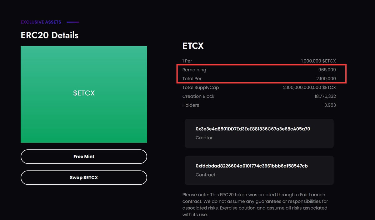 DAOHEKING's tweet photo. 以太经典etc链铭文 #etc20 的 $etcx ,总量210万张,一张成本0.01u,用小狐狸metamask钱包即可。
mint网站:https://t.co/ybpqSk3fpq…
#ETCX #ETC #铭文打新 #etc铭文 https://t.co/Qn0VqeJaCS