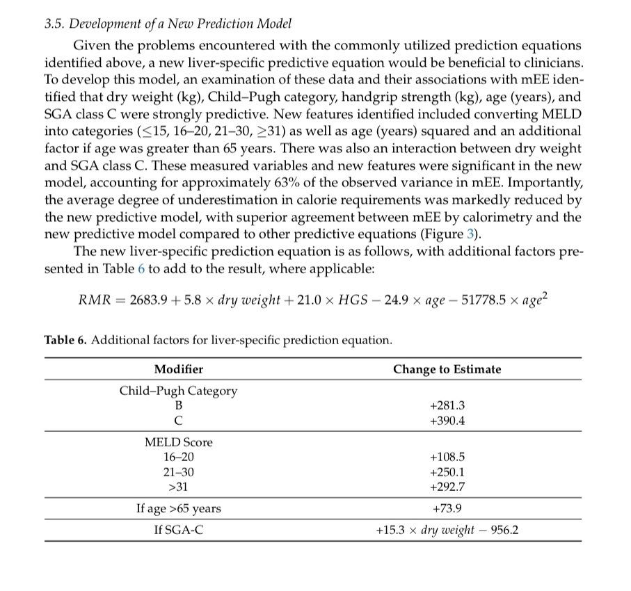 ebtapper's tweet photo. Patients with #cirrhosis need lots of calories to avoid malnutrition 

In general we say 35 kcal/kg

But!

@bc_diet shows that many are super hypermetabolic and may need even more https://t.co/x3zkOKbeVZ #livertwitter 

Especially high MELD patients with bad ascites https://t.co/NUokguptTX