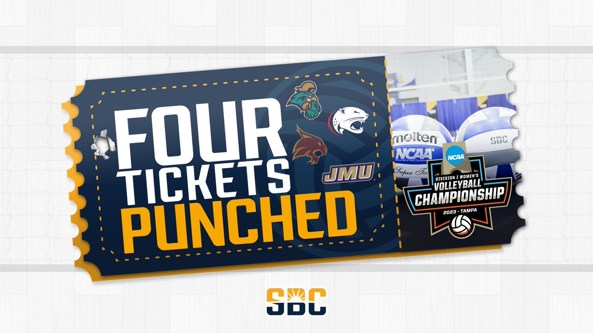 𝗡𝗘𝗪 𝗛𝗘𝗜𝗚𝗛𝗧𝗦.

The Sun Belt will send a league-record four teams to the 2023 NCAA Women’s Volleyball Tournament with <a href="/CoastalVball/">Coastal Volleyball</a>, No. 7 seeded <a href="/JMUVolleyball/">JMU Volleyball</a>, <a href="/SouthAlabamaVB/">South Alabama Volleyball🏐</a> and <a href="/TexasStateVball/">Texas State Volleyball</a>. #SunBeltVB ☀️🏐