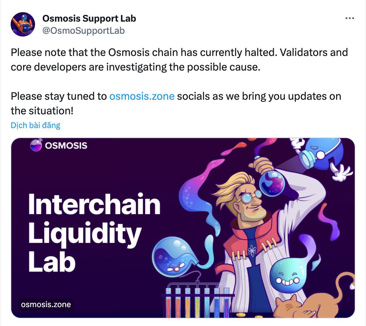 Osmosis gặp sự cố khiến chain ngừng hoạt động

Osmosis là appchain xây dựng trên nền của bộ công cụ Cosmos SDK và chuyên dụng cho các thao tác swap, giao dịch token.

Osmosis Lab chia sẻ trên Twitter của mình. Dự án khuyến nghị người dùng theo dõi những cập