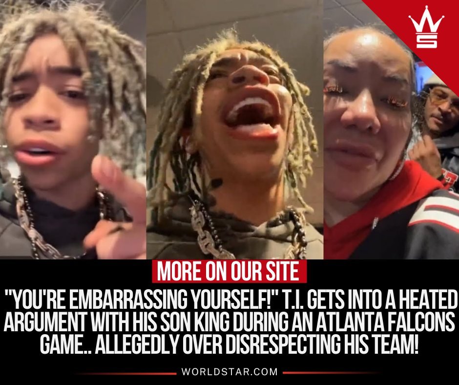 'You're Embarrassing Yourself!' T.I. Got Into A Heated Argument With His Son King During An Atlanta Falcons Game.. Allegedly Over Disrespecting His Team & Shoving His Mother Tiny bit.ly/49TMCWb