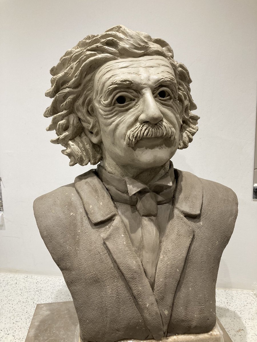 Einstein finished and ready for bronze, had a great time creating his crazy hair 🤗 #einstein #clay #sculpture #portraiture #bronze #scientist #physicist #theoryofrelativity #mathematics #german #proffessor #nobleprize #commissions #art #LimitedEdition